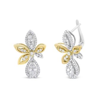 House of Brilliance 14K White and Yellow Gold 1.00 Cttw Round Pave-Set Diamond Teardrop and Marquise Shape Drop Dangle Earrings (H-I Color, SI1-SI2 Clarity)