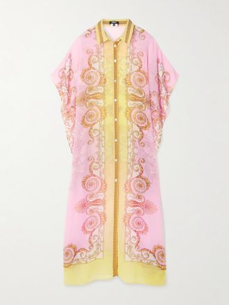 Versace Caftano In Georgette Stampato - Verde