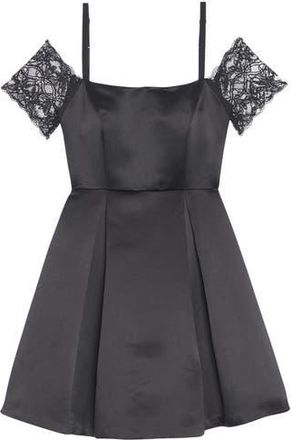 Sandro Ondine Cold Shoulder Lace & Satin Minidress in Noir at Nordstrom Rack, Size 3 (Fits Like 8 Us) / 40 Eu