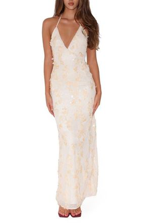 Tiger Mist Zana Halter Sequined Maxi Dress in Pearl at Nordstrom, Size Xx-Small