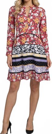 Taylor Floral Print Long Sleeve Split V-Neck Dress In Pink