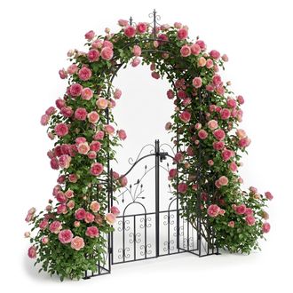 Relaxdays Relaxdays Arco Para Rosas Con Puerta, Acero, Jard&iacute;n, Al X An X F: 235 X 144 X 45 Cm, Para Trepadoras, Negro