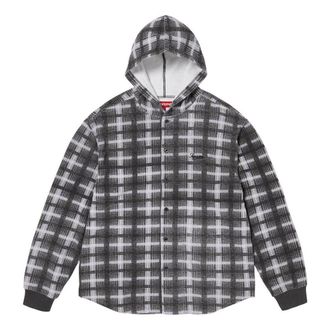 SUPREME FW23 Week14 Hooded Plaid Knit Shirt Jacket Black SUP-FW23-224