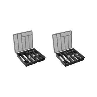 OEM 2 Organizadores De Cubiertos Con Tapa, Bandeja Para Cubiertos Para Caj&oacute;n Y Encimera De Cocina, Cubiertos Y Cuberter&iacute;a De Pl&aacute;stico Negro