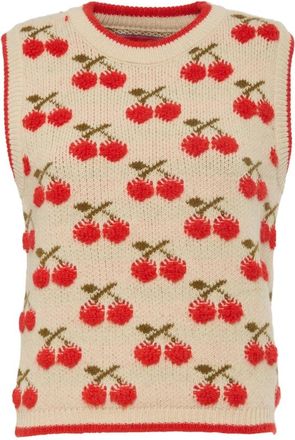 La DoubleJ Cherry Knit Gilet - Dames - Ronde hals truien - Beige - L - Polyester - Truien & Vesten