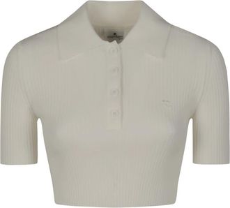 Courr&egrave;ges Ribgebreide Cropped Polo - Dames - Polos - Wit - S - Polyester - Tops