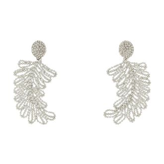 Alessandra Rich Oorbellen met Kristallen Veren - Dames - Oorbellen - Wit - ONE Size - Accessoires
