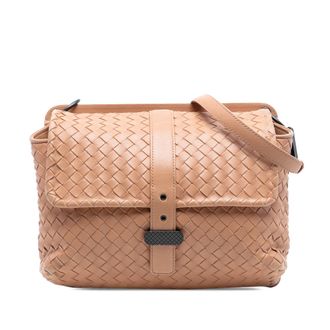Bottega Veneta Pre-owned Womens Nappa Intrecciato Double Sided Flap Shoulder Bag - Tan Leather - One Size