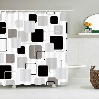 OEM Cortina De Ducha A Rayas Blancas Y Negras, Tejido De Poli&eacute;ster Impermeable, Estampado Geom&eacute;trico, Cortina De Ba&ntilde;o Para Decoraci&oacute;n Del Hogar