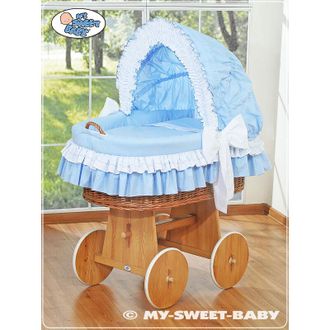 OEM Mois&eacute;s Con Capota - Bellamy Natural + Ropa De Cama Azul Y Blanca