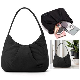 Generic Cymwer Pleated Clouds Bag Lightweight Hobo Bag Soft for Women Travel Shopping (Black)