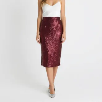Vince Camuto Sequin Midi Pencil Skirt In Red