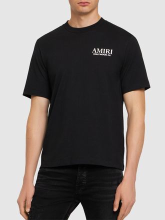 Amiri Mens Hollywood Bones Stacked Logo T-Shirt in Black - Size Large