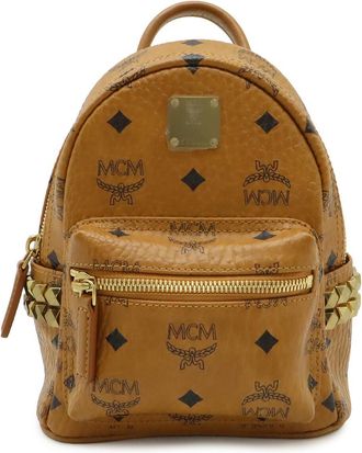 MCM Stark Visetos Extra Mini Backpack PVC Leather Cognac Brown