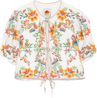 Farm Rio Delicate Forest Scarves Blouse - Womens - Linen/Flax/Viscose