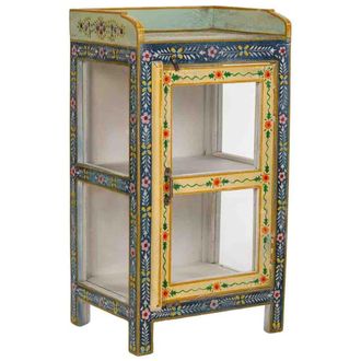 Wanderlust Deco Vitrina de madera artesanal con cristal multicolor, 43x35x81h cm