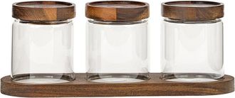 10 Strawberry Street Everyday Acacia 3Pc Glass Canister Set With Tray, Round