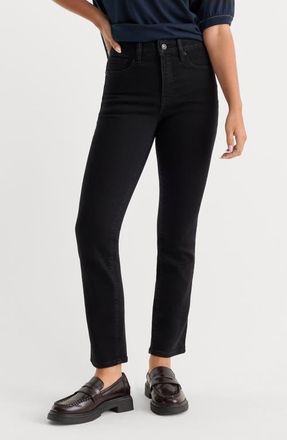 Good American Good Petite High Waist Straight Leg Jeans in Black001 at Nordstrom, Size 10