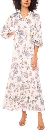 Vince Camuto Long Sleeve Floral Maxi Dress in Vanilla Ice at Nordstrom, Size Medium