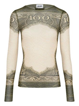 Jean Paul Gaultier long-sleeve printed top - women - Polyamide - L - Neutrals