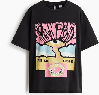 H&M Oversized T-Shirt mit Printmotiv - Schwarz