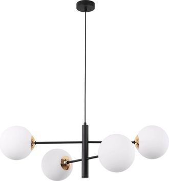 OEM L&aacute;mpara Colgante Vicenza Negra Y Dorada 4 Pantallas Planas Blancas E14