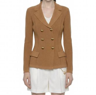Elisabetta Franchi Double Breasted Knit Jacket In Brown