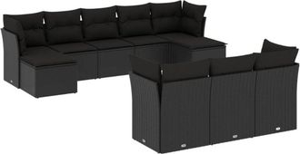 vidaXL Vidaxl - Set De Sof&aacute;s De Jard&iacute;n 10 Pzas Cojines Rat&aacute;n Sint&eacute;tico Negro