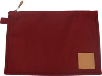 Hermès Bordeaux Cotton Canvas Leather Clutch Bag Pouch (Pre-Owned)