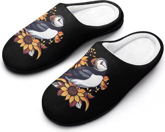 Generic Puffines Bird Sunflower Mens Slippers Comfortable And Non-slip Cotton Slipper Shoe for House