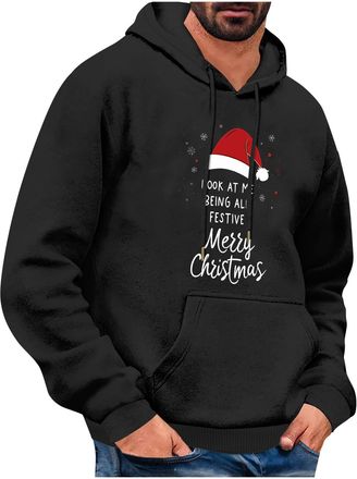 Generic Mens Funny Xmas Hoodies Novelty Merry Christmas Reindeer Xmas Hat Sweatshirts Lightweight Long Sleeve Pullover with Pockets Casual Comfortable Santa C