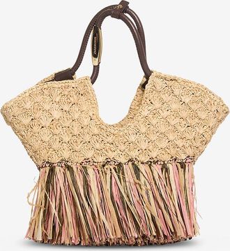 Zimmermann Trapezf&ouml;rmiger Shopper aus Raffiabast mit Fransen Goldentime