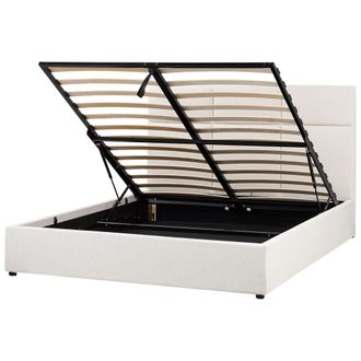 Beliani Cama Con Almacenaje Y Cabecero De Tela 160 X 200 Cm Muebles De Dormitorio Tapicer&iacute;a De Poli&eacute;ster Blanco Crema Lagord