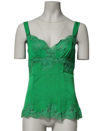 Dolce & Gabbana Womens Green Floral Lace Tank Lingerie Top Underwear Silk Elastane