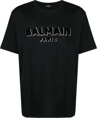 Balmain Flock & Foil Korte Mouw T-shirt - Heren - T-shirts - Zwart - XL - Katoen - Tops