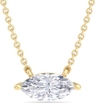 SuperJeweler Marquise Shape Lab Grown Diamond Pendant Necklace in 14K White or Yellow Gold - 1/4 to 7 Carat Total Weight - Classic Solitaire Setting for Women