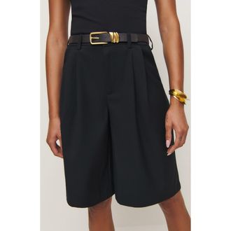Reformation Drew Pleated Bermuda Shorts in Pitch Black at Nordstrom, Size 2