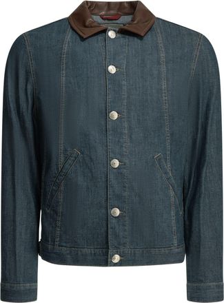 Brunello Cucinelli Brunello Cucinelli spijkerjack met leren kraag