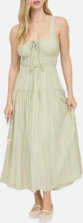 Blu Pepper Front Tie Fit & Flare Midi Dress in Sage at Nordstrom Rack, Size Medium