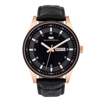 Rhodenwald & Söhne Mens Male Quartz Rose Gold Genuine Leather Black Watch Stainless Steel - One Size