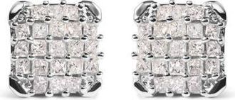 House of Brilliance 10K White Gold 3/4 Cttw Princess Diamond Composite Open Frame Stud Earrings at Nordstrom