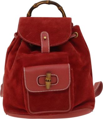 Gucci Bamboo Red Suede Backpack Bag (Pre-Owned)