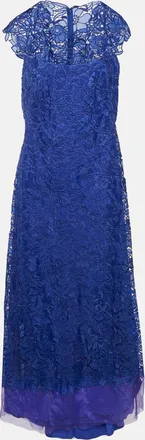 Tadashi Shoji Blue Floral Lace Cap Sleeve Milien Gown