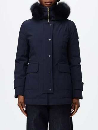 Peuterey Parka al ginocchio in poliestere con cappuccio in shearling e logo applicato