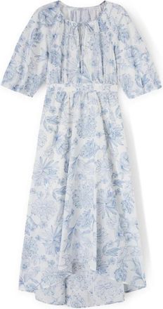 Motivi Lange katoenen jurk met bloemenborduursel - Dames - Casual kleedjes - Blauw - 2XS - Katoen - Kleedjes