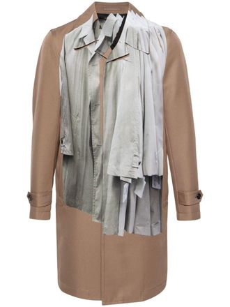 Comme Des Garçons Trench monopetto con motivo trompe loeil - Marrone