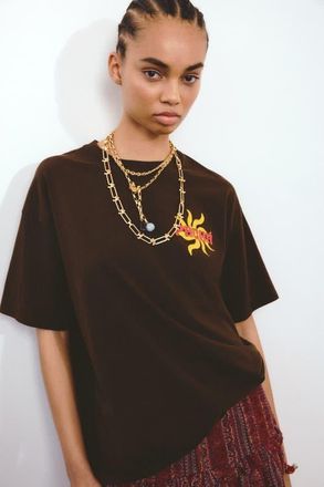 H&M Oversized t-shirt with printed motif in Dark Brown/pacha at Nordstrom, Size Xx-Large