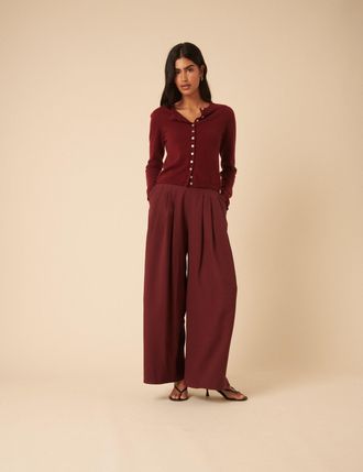 Nobody's Child Burgundy Pleated Wide Leg Trousers