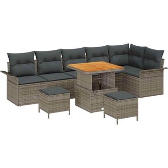 vidaXL Conjunto De Sof&aacute; De Jard&iacute;n 9 Pcs Gris Rat&aacute;n Sint&eacute;tico Vidaxl