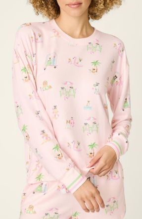 PJ Salvage Pupcation Palms Long Sleeve Pajama Top in Light Pink at Nordstrom, Size X-Large